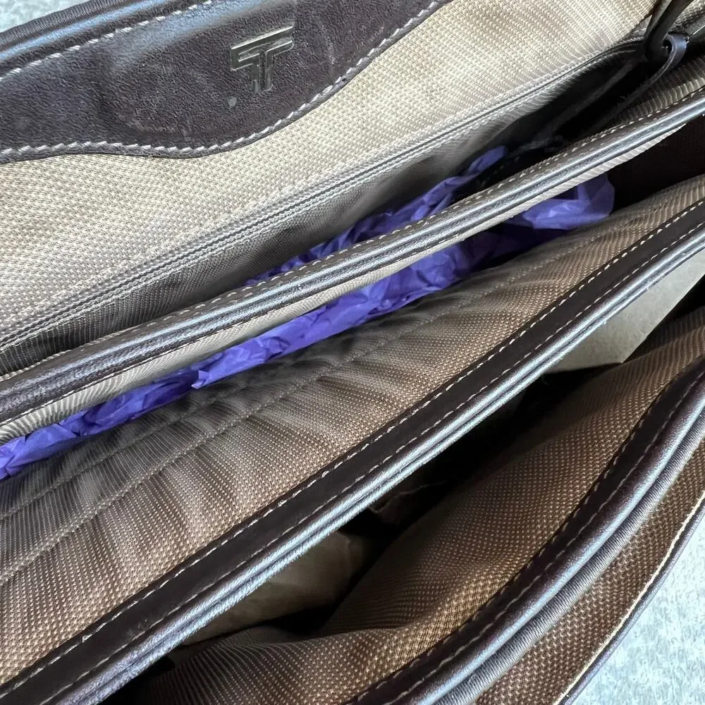 Tumi Formula T Leather Flap Laptop Briefcase Bag Missing Strap As-is